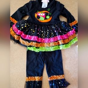 Jessica Ann Halloween Owl Ruffle Dress with Leggings